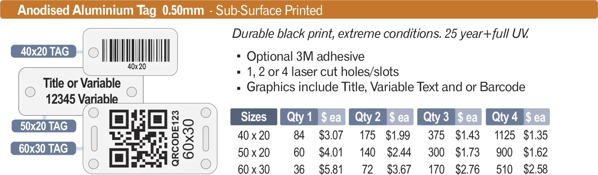 Anodised Aluminium Tag 0.50mm - Sub-Surface Printed