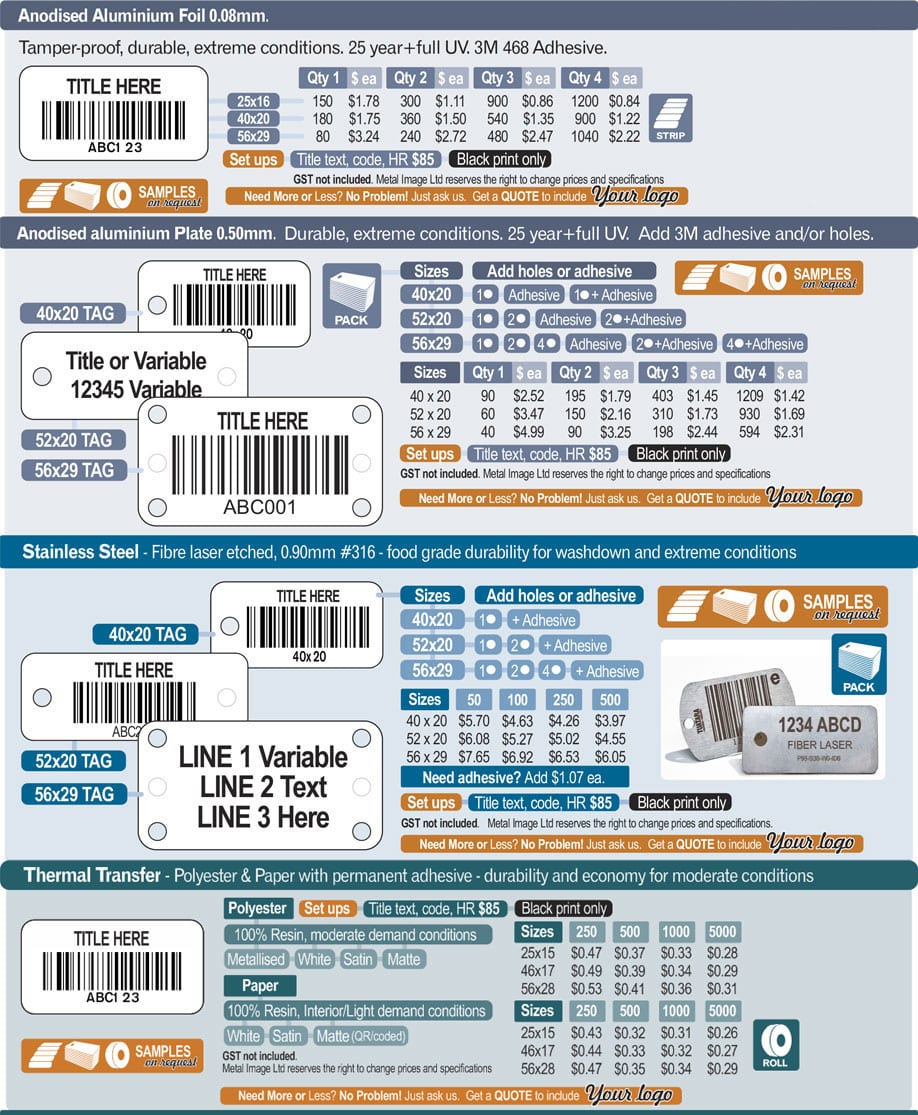 MetalImage Asset Labels Pricing Metal Image ID Tags Pricing