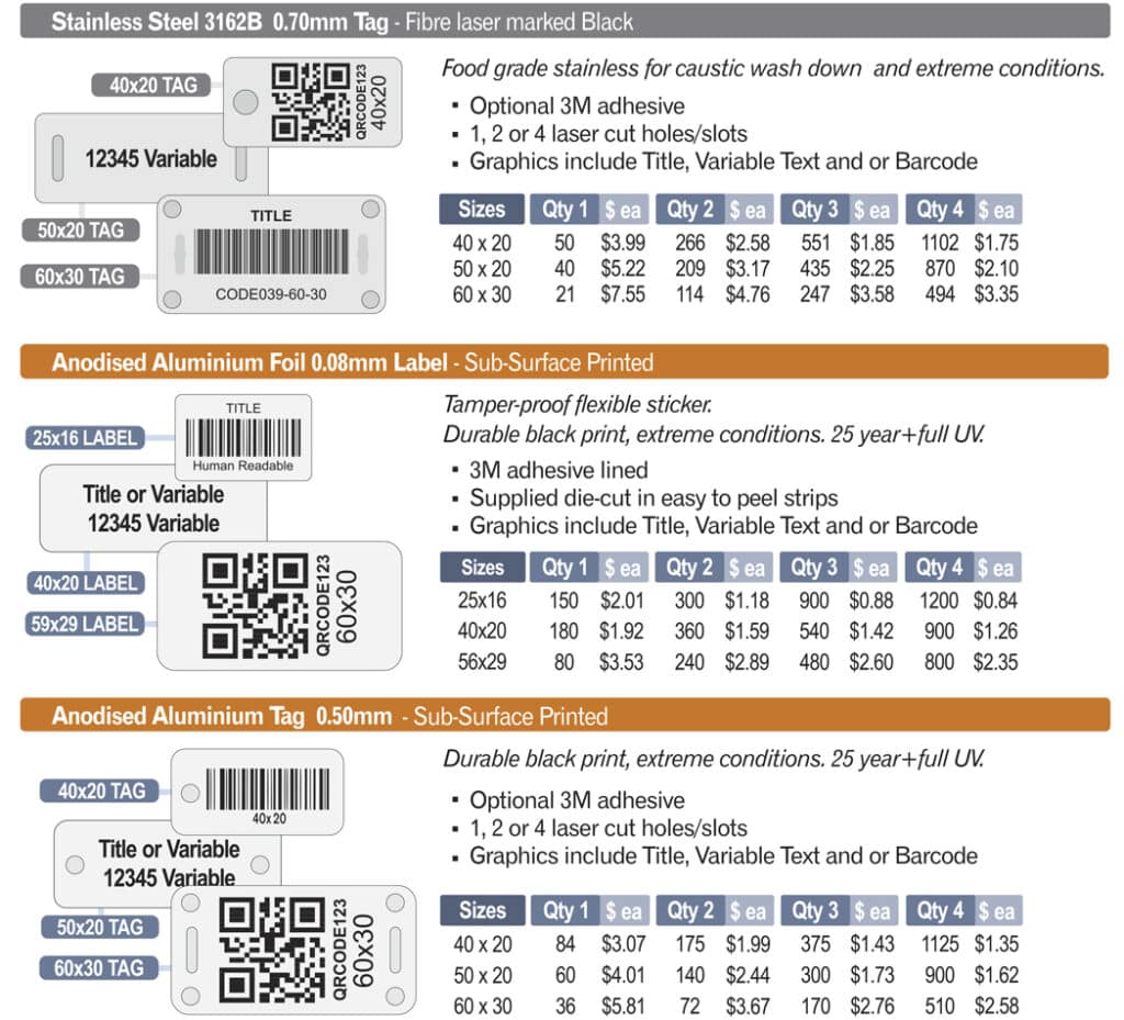 Asset Tags, Name Plates & Equipment ID | Custom Metal Labels NZ